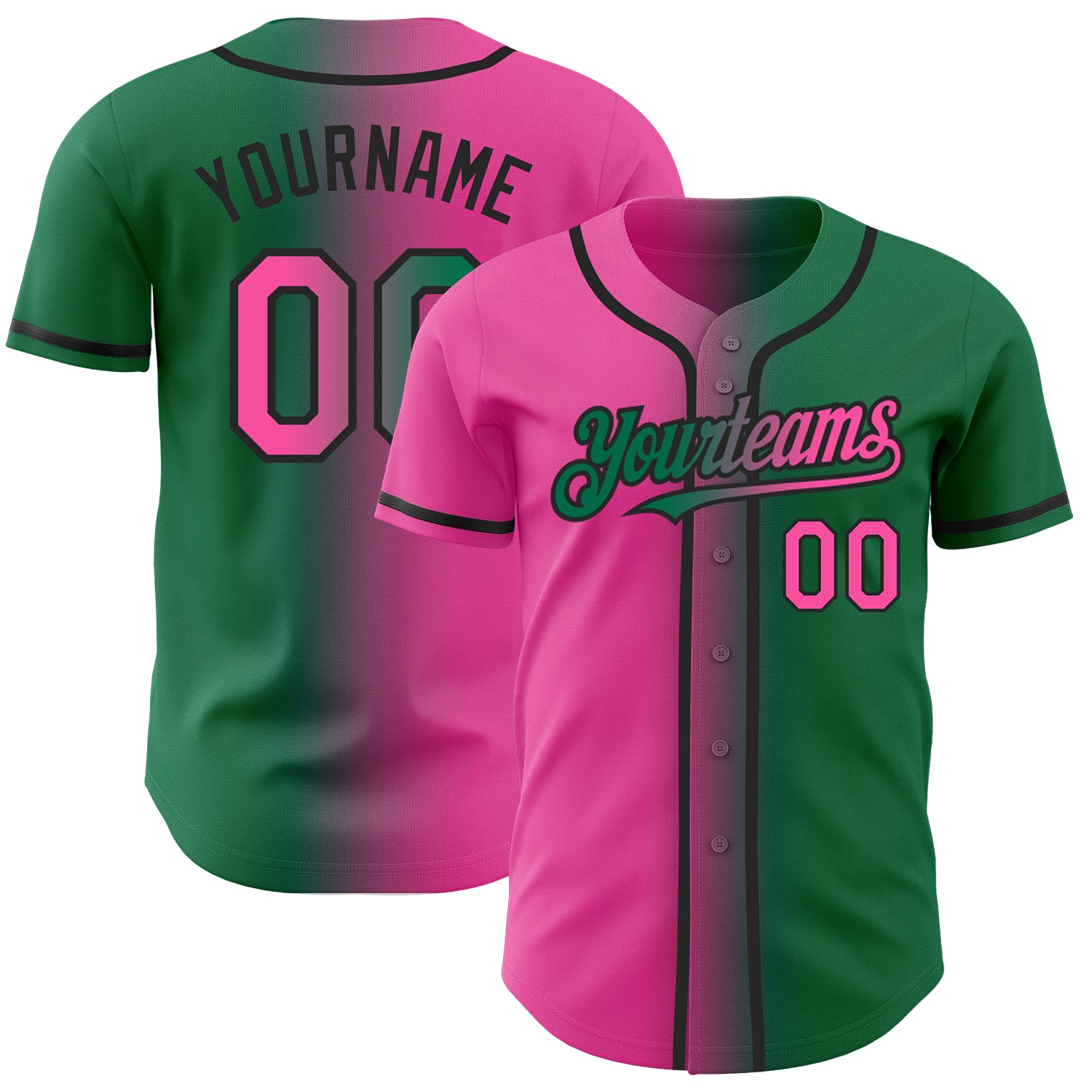 Custom Name and Number Baseball Jersey - Gradient Kelly Green Pink-Black Fashion Team Jersey Personalized Kelly Green Pink-Black