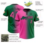 Custom Name and Number Kelly Green Pink-Black Gradient Unisex Softball Jersey - Personalized Two-Button Fashion Design Personalized