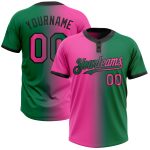 Custom Name and Number Kelly Green Pink-Black Gradient Unisex Softball Jersey - Personalized Two-Button Fashion Design Personalized