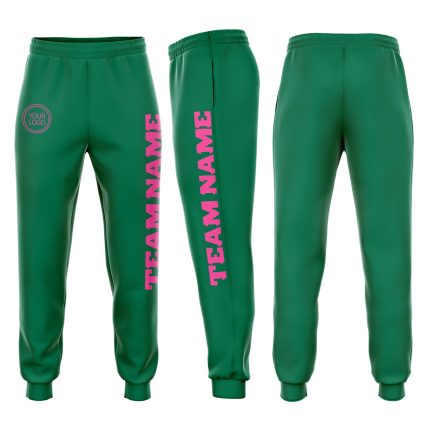 Custom Personalized Fleece Jogger Sweatpants with Team Name and Number - Kelly Green & Pink Personalized Kelly Green Pink