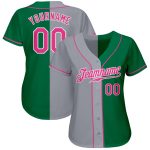 Custom Name Number Authentic Split Fashion Baseball Jersey - Personalized Kelly Green Pink-Gray Team Apparel Personalized