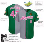 Custom Name Number Authentic Split Fashion Baseball Jersey - Personalized Kelly Green Pink-Gray Team Apparel Personalized