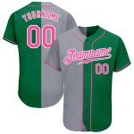 Custom Name Number Authentic Split Fashion Baseball Jersey - Personalized Kelly Green Pink-Gray Team Apparel Personalized