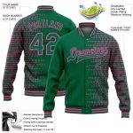 Custom Team Bomber Jacket with Personalized Name and Number, Kelly Green Pink Halftone 3D Pattern, Full-Snap Varsity Letterman Style