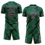 Custom Name and Number Soccer Jersey - Personalized Kelly Green Pink Lightning Sublimation Uniform Personalized Kelly Green