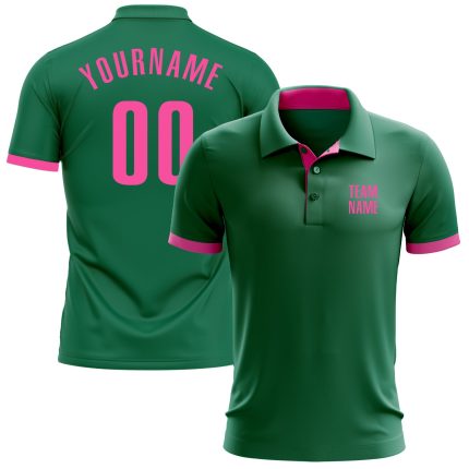 Custom Name and Number Performance Golf Polo Shirt in Kelly Green and Pink Personalized Kelly Green Pink Performance Golf