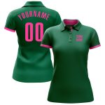 Custom Name and Number Performance Golf Polo Shirt in Kelly Green and Pink Personalized Kelly Green Pink Performance Golf