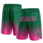 Custom Basketball Shorts with Team Name & Number - Personalized Kelly Green & Pink Pinstripe Fade Fashion Personalized Kelly