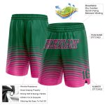 Custom Basketball Shorts with Team Name & Number - Personalized Kelly Green & Pink Pinstripe Fade Fashion Personalized Kelly