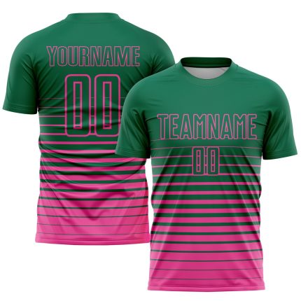Custom Name and Number Soccer Jersey Fashion Sublimation in Kelly Green and Pink Pinstripe Fade - Personalized Team Uniform