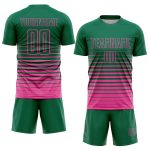 Custom Name and Number Soccer Jersey Fashion Sublimation in Kelly Green and Pink Pinstripe Fade - Personalized Team Uniform