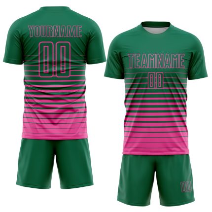 Custom Name and Number Soccer Jersey Fashion Sublimation in Kelly Green and Pink Pinstripe Fade - Personalized Team Uniform