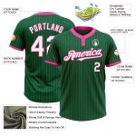 Custom Name and Number Unisex Softball Jersey in Kelly Green and Pink Pinstripe, Two-Button Design - Personalized Team Gear