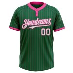 Custom Name and Number Unisex Softball Jersey in Kelly Green and Pink Pinstripe, Two-Button Design - Personalized Team Gear
