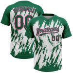 Custom Name & Number Unisex Softball Jersey - 3D Pattern in Kelly Green, Pink & White, Sharp Shape, Two-Button Design Personalized