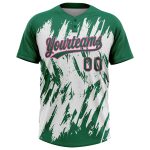 Custom Name & Number Unisex Softball Jersey - 3D Pattern in Kelly Green, Pink & White, Sharp Shape, Two-Button Design Personalized