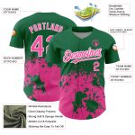 Custom Name and Number Baseball Jersey - Personalized 3D Abstract Splash Art in Kelly Green, Pink, and White Grunge Design