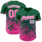 Personalized Gradient Twinkle Star Baseball Jersey with Custom Name & Number, Kelly Green Pink-White 3D Pattern Design Personalized