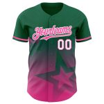 Personalized Gradient Twinkle Star Baseball Jersey with Custom Name & Number, Kelly Green Pink-White 3D Pattern Design Personalized
