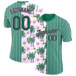 Custom Name Number 3D Tropical Hawaii Palm Tree Flamingo T-Shirt in Kelly Green Pink White - Performance Team Wear Personalized