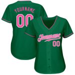 Personalized Authentic Baseball Jersey in Kelly Green with Pink-White Accents Personalized Kelly Green Pink-White Authentic