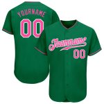 Personalized Authentic Baseball Jersey in Kelly Green with Pink-White Accents Personalized Kelly Green Pink-White Authentic