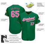 Personalized Authentic Baseball Jersey in Kelly Green with Pink-White Accents Personalized Kelly Green Pink-White Authentic