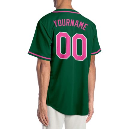 Custom Name and Number Authentic Baseball Jersey - Personalized Kelly Green with Pink and White Accents Personalized Kelly