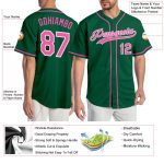 Custom Name and Number Authentic Baseball Jersey - Personalized Kelly Green with Pink and White Accents Personalized Kelly