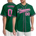 Custom Name and Number Authentic Baseball Jersey - Personalized Kelly Green with Pink and White Accents Personalized Kelly
