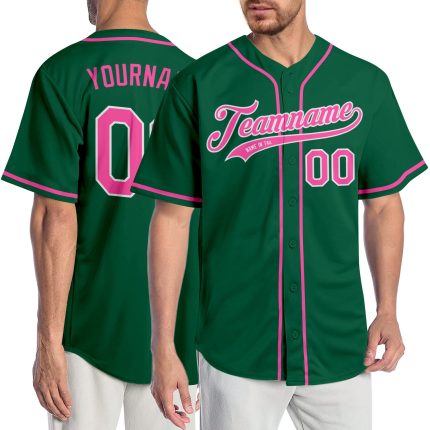 Custom Name and Number Authentic Baseball Jersey - Personalized Kelly Green with Pink and White Accents Personalized Kelly