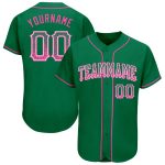 Custom Name and Number Authentic Baseball Jersey in Kelly Green with Pink-White Accents - Drift Fashion Team Apparel Personalized