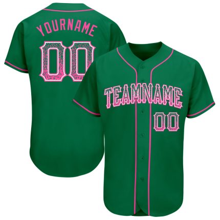 Custom Name and Number Authentic Baseball Jersey in Kelly Green with Pink-White Accents - Drift Fashion Team Apparel Personalized
