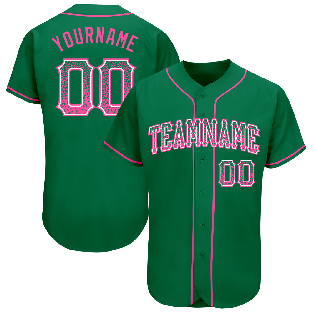 Custom Name and Number Authentic Baseball Jersey in Kelly Green with Pink-White Accents - Drift Fashion Team Apparel Personalized