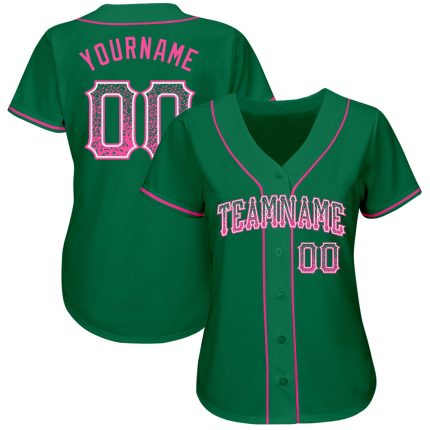 Custom Name and Number Authentic Baseball Jersey in Kelly Green with Pink-White Accents - Drift Fashion Team Apparel Personalized