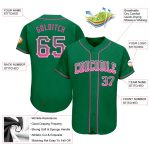 Custom Name and Number Authentic Baseball Jersey in Kelly Green with Pink-White Accents - Drift Fashion Team Apparel Personalized