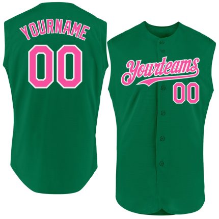 Personalized Authentic Sleeveless Baseball Jersey in Kelly Green with Pink and White Trim Personalized Kelly Green Pink-White
