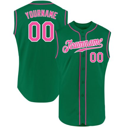 Custom Name Number Sleeveless Baseball Jersey for Team - Personalized Kelly Green Pink White Authentic Personalized Kelly