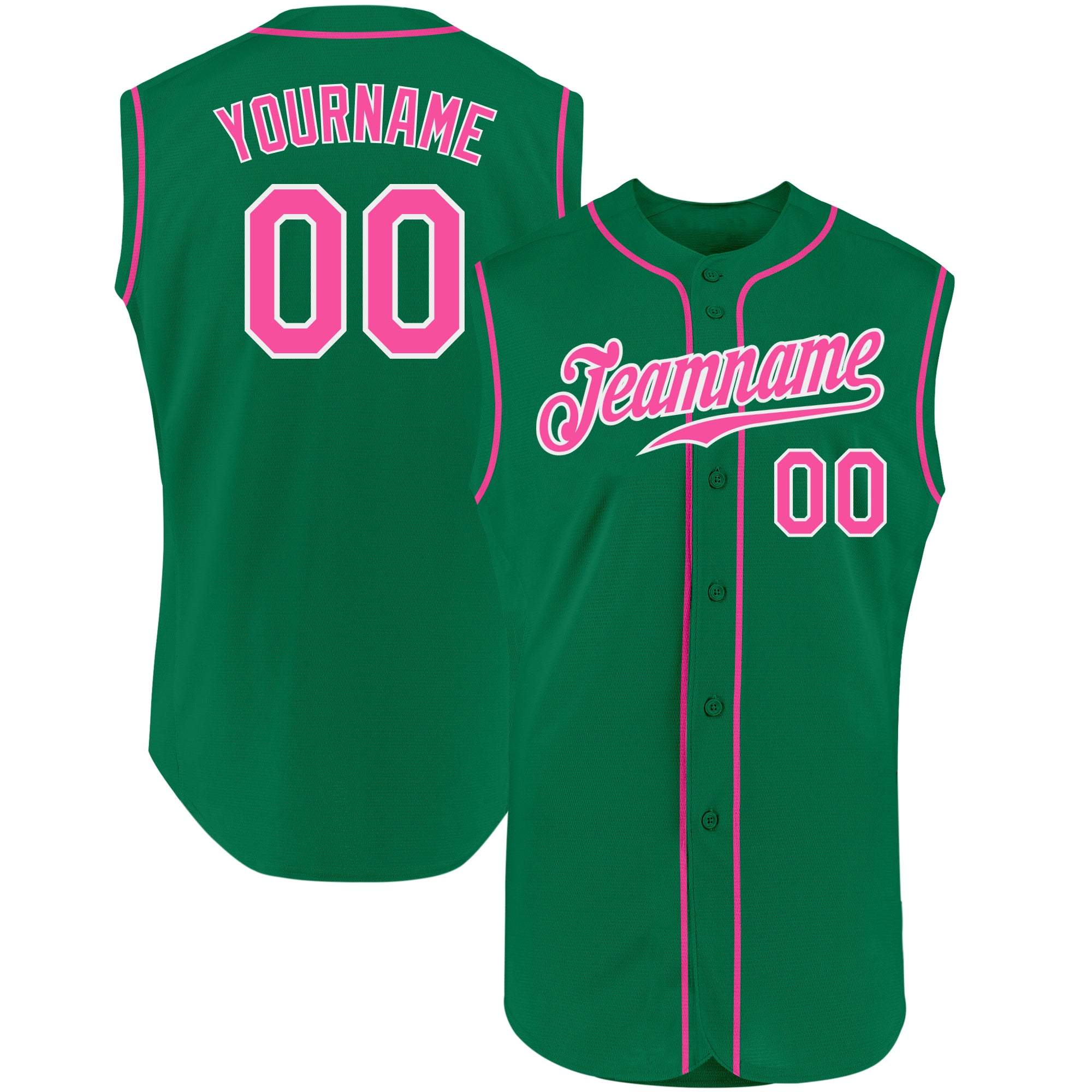 Custom Name Number Sleeveless Baseball Jersey for Team - Personalized Kelly Green Pink White Authentic Personalized Kelly
