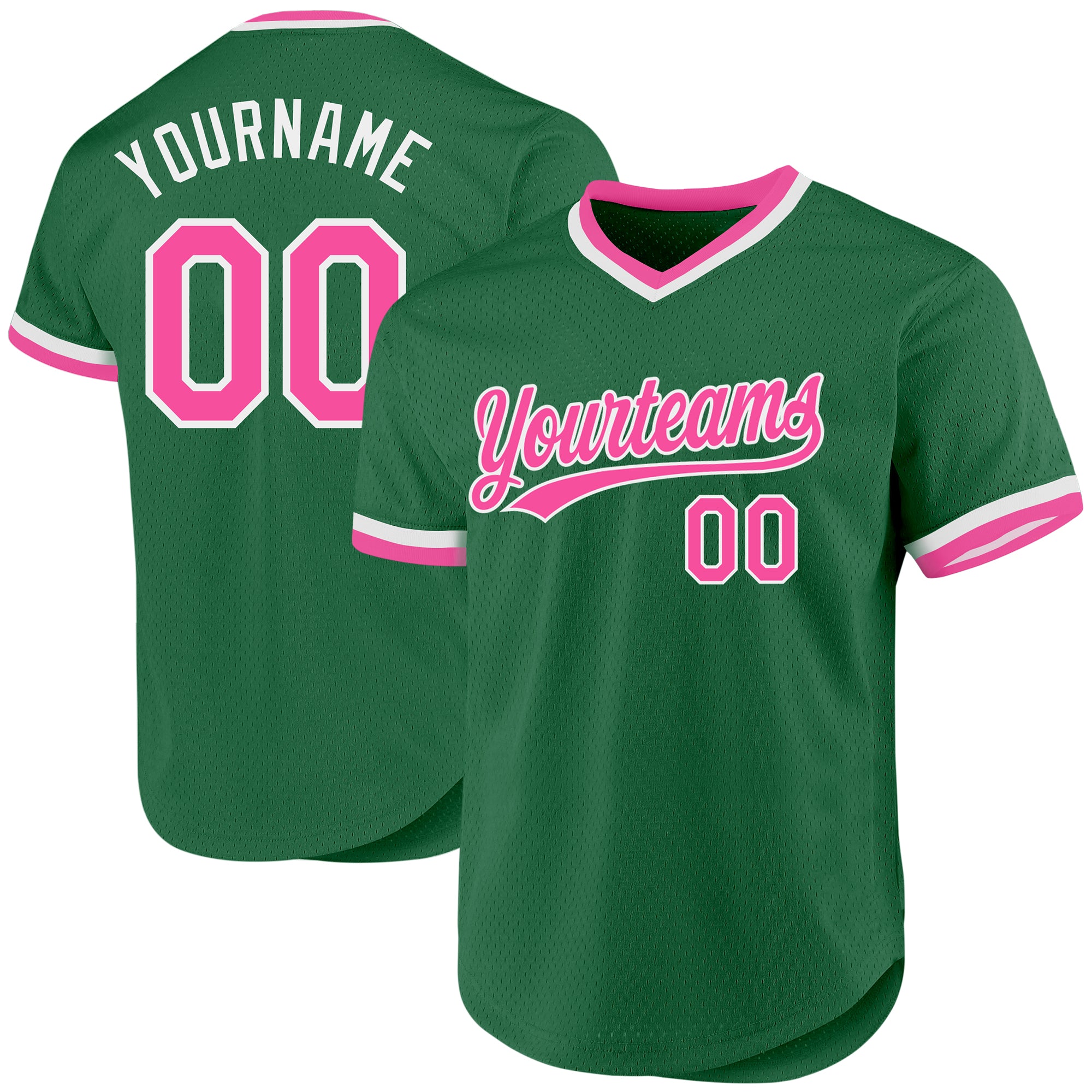 Custom Name and Number Authentic Throwback Baseball Jersey - Personalized Kelly Green Pink-White Team Jersey Personalized