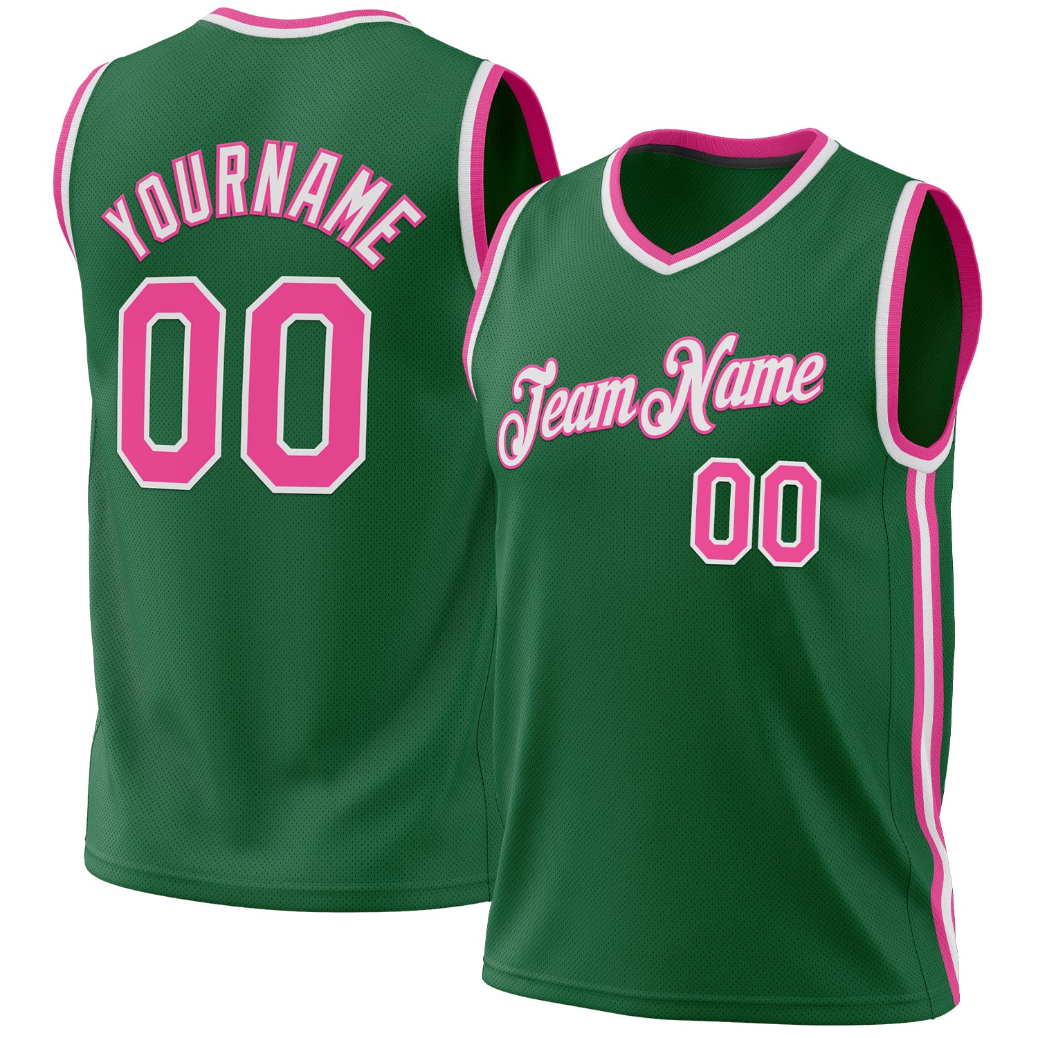 Personalized Authentic Basketball Jersey in Kelly Green with Pink and White Design Personalized Kelly Green Pink-White Authentic