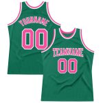 Custom Name and Number Authentic Basketball Jersey - Personalized Kelly Green with Pink & White Design Personalized Kelly