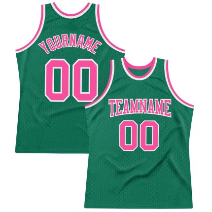 Custom Name and Number Authentic Basketball Jersey - Personalized Kelly Green with Pink & White Design Personalized Kelly
