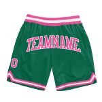 Custom Name Number Authentic Throwback Basketball Shorts Kelly Green Pink-White Team Design Personalized Kelly Green Pink-White