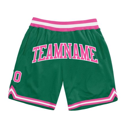 Custom Name Number Authentic Throwback Basketball Shorts Kelly Green Pink-White Team Design Personalized Kelly Green Pink-White