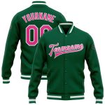 Custom Name Number Varsity Letterman Jacket Kelly Green Pink White Bomber Full-Snap Personalization Personalized Kelly Green