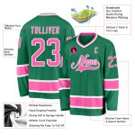 Custom Team Hockey Jersey - Personalized Kelly Green with Pink-White Design, Custom Name and Number Personalized Kelly Green