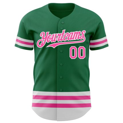 Personalized Custom Name and Number Authentic Baseball Jersey in Kelly Green with Pink-White Line Personalized Kelly Green