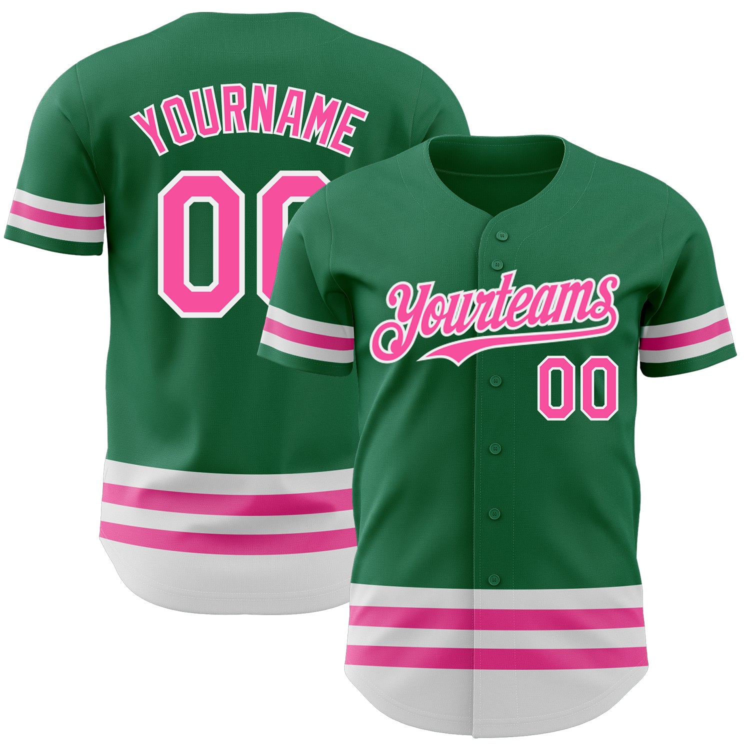 Personalized Custom Name and Number Authentic Baseball Jersey in Kelly Green with Pink-White Line Personalized Kelly Green