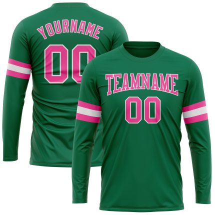 Personalized Salute To Service T-Shirt with Custom Name and Number - Kelly Green, Pink-White, Long Sleeve Performance Apparel
